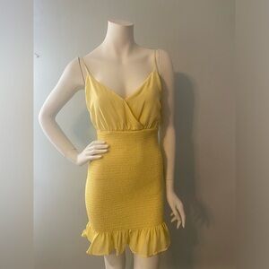Love Tree Smocked Tiered Ruffle Dress Size S yellow Sexy Cocktail Feminine